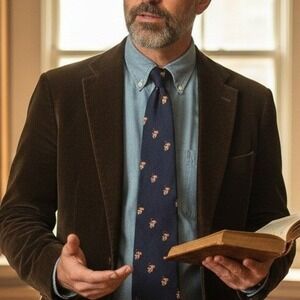 Vintage 80s Navy Blue Silk Polo Pony Player Pattern Preppy 2.5" Wide Necktie